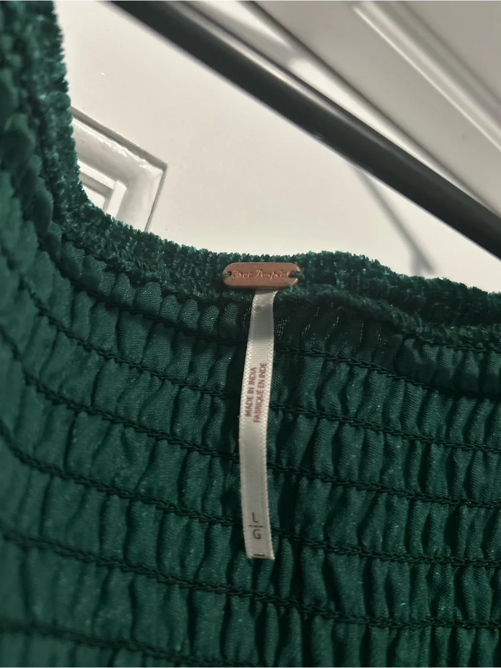 Free People large Farrier greenvelvet mini dress Christmas smocked bodice